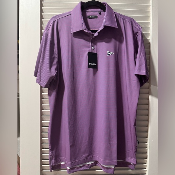 Breezy-Polo New With Tags
UPF 50+ Sun Protection 
Navy & Purple Mini Stripe - Picture 1 of 2